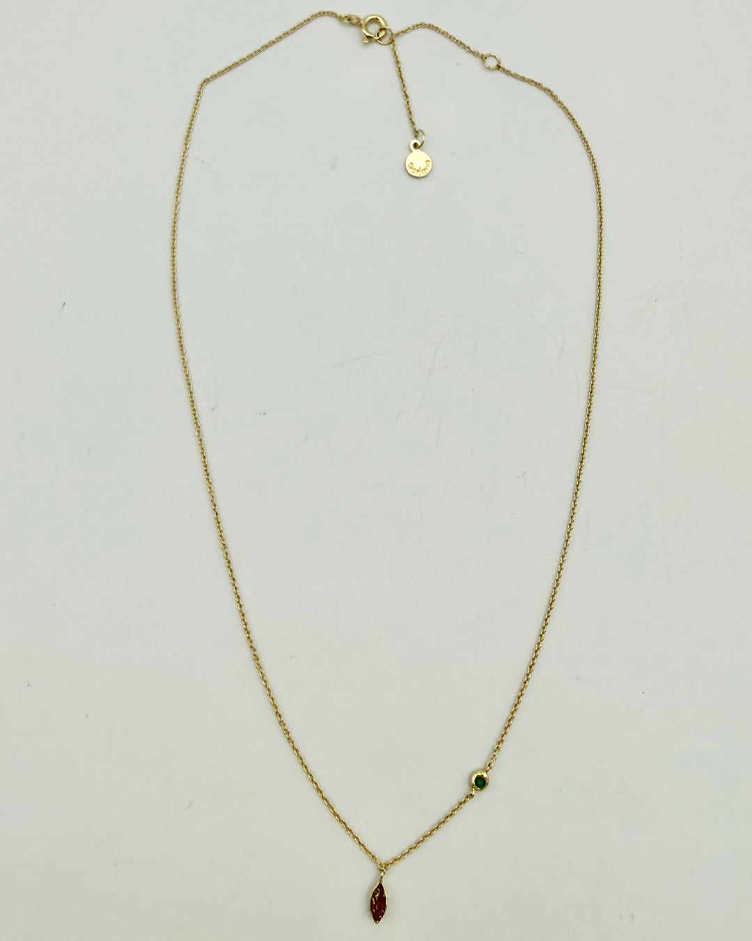 Dainty Green Stone & Gold Pendant Necklace