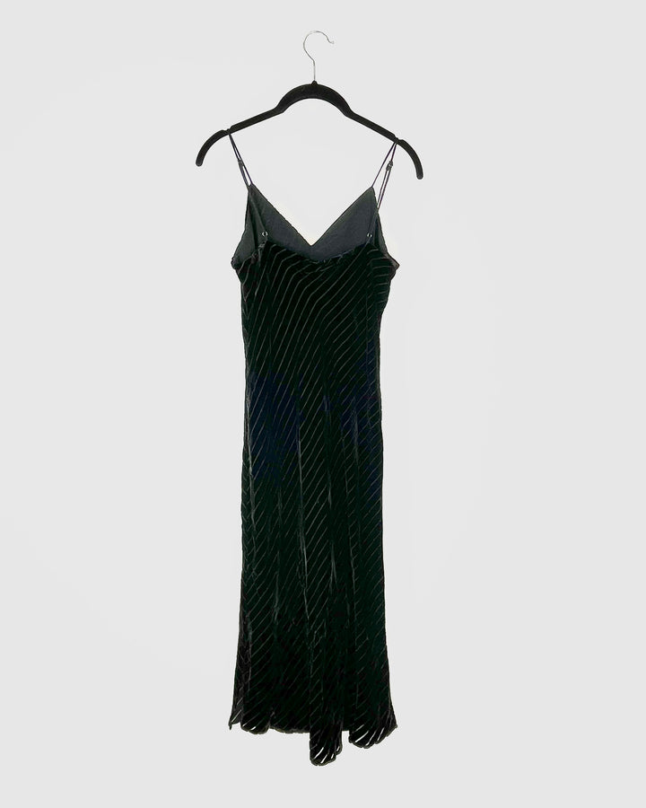 Black Stripe Velvet Midi Dress - Small