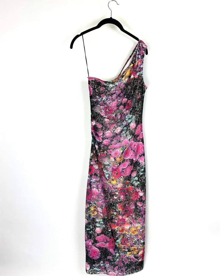 Floral One Shoulder Lace Midi Dress - Size 4/6