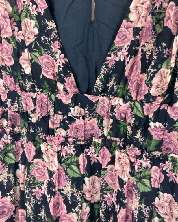 Navy Blue Rose Flowy Dress - Medium