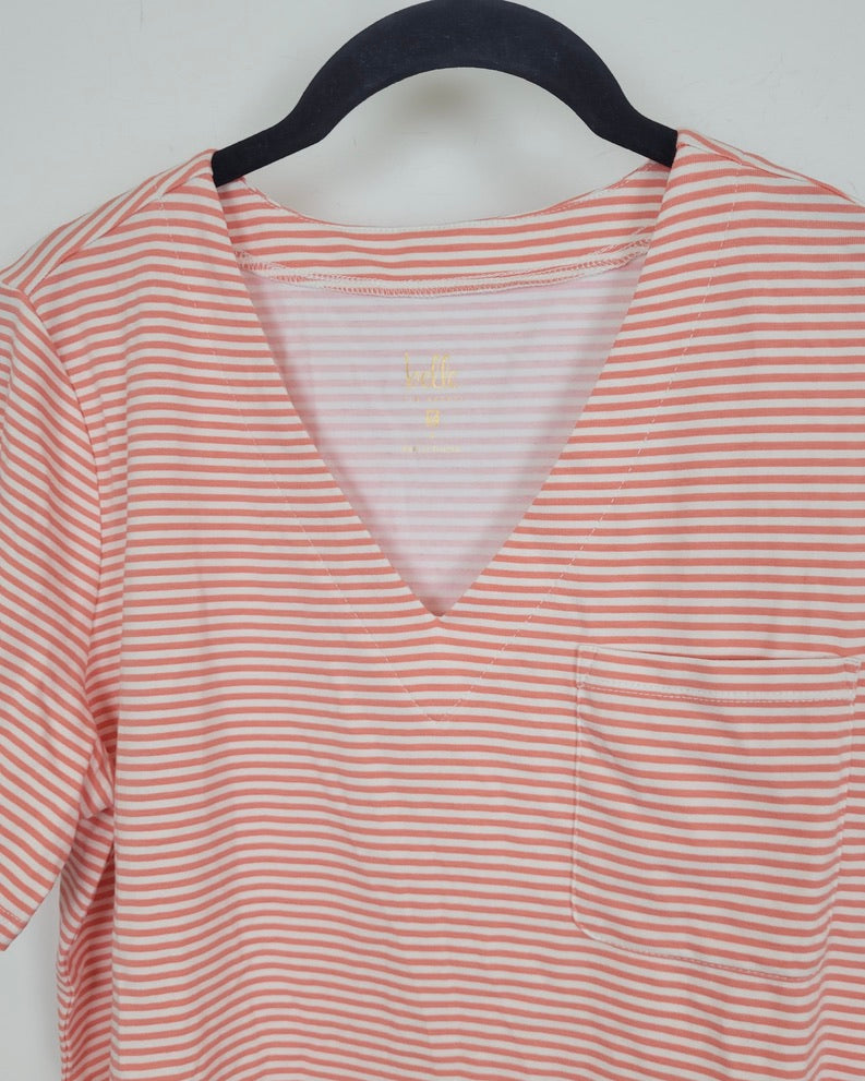 Peach and White Striped Short Sleeve Shirt - Size 6/8