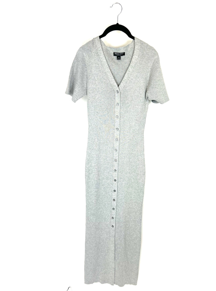 Grey Ribbed Bodycon Sweater Dress - Medium