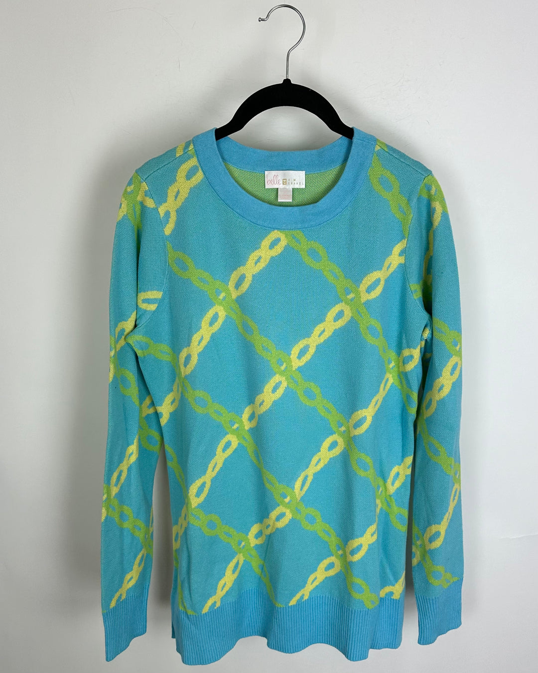 Light Blue Chain Print Knit Sweater - Size 6/8