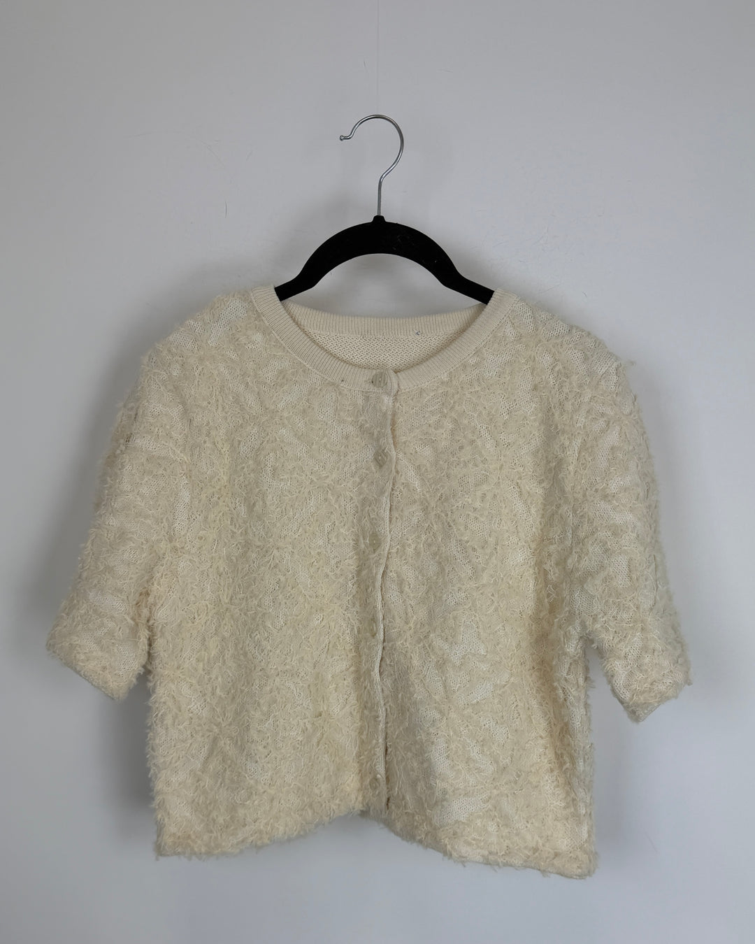 Cream Short Sleeve Shaggy Cardigan - Size 2/4