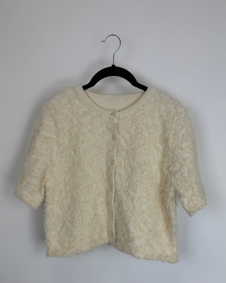 Cream Short Sleeve Shaggy Cardigan - Size 2/4