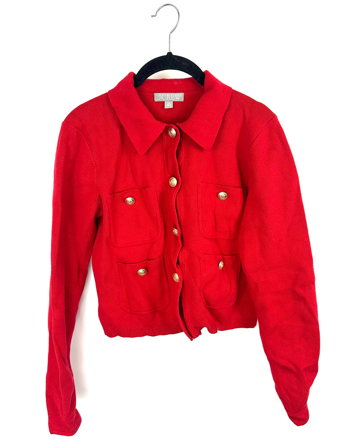 J.  Crew Red Collared Cardigan - Extra Small