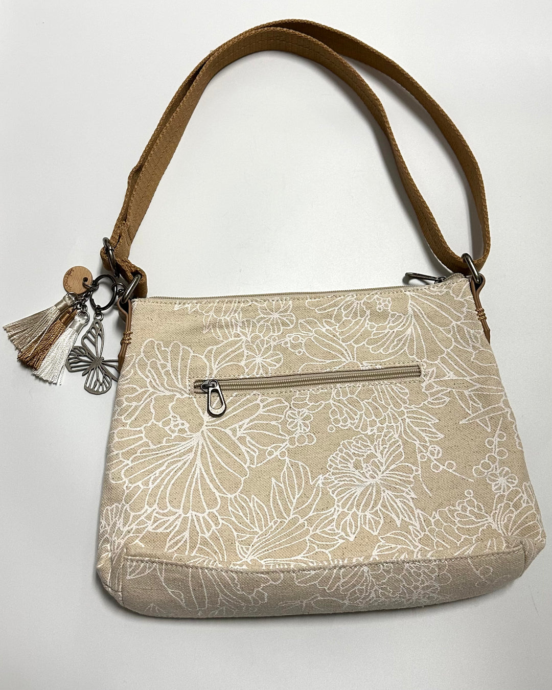 Cream Flower Pattern Crossbody Bag