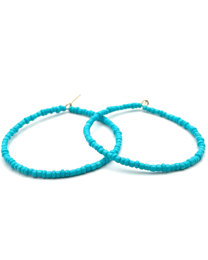 Teal Beaded Hoop Earring