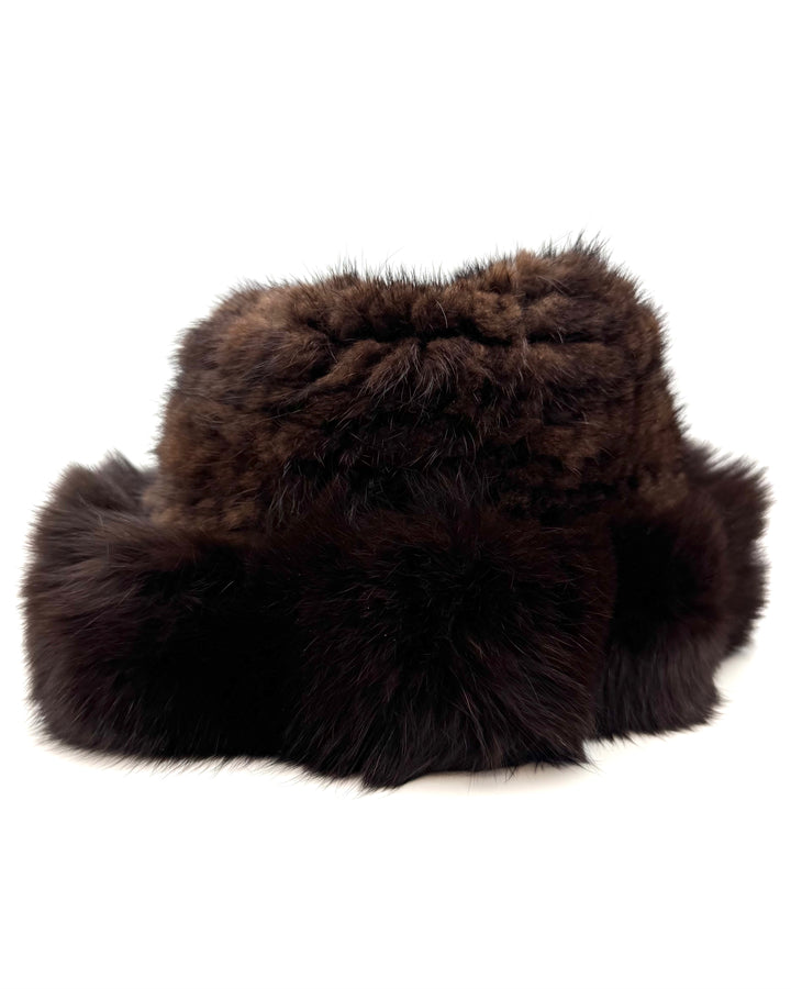 Dark Brown Textured Faux Fur Bucket Hat