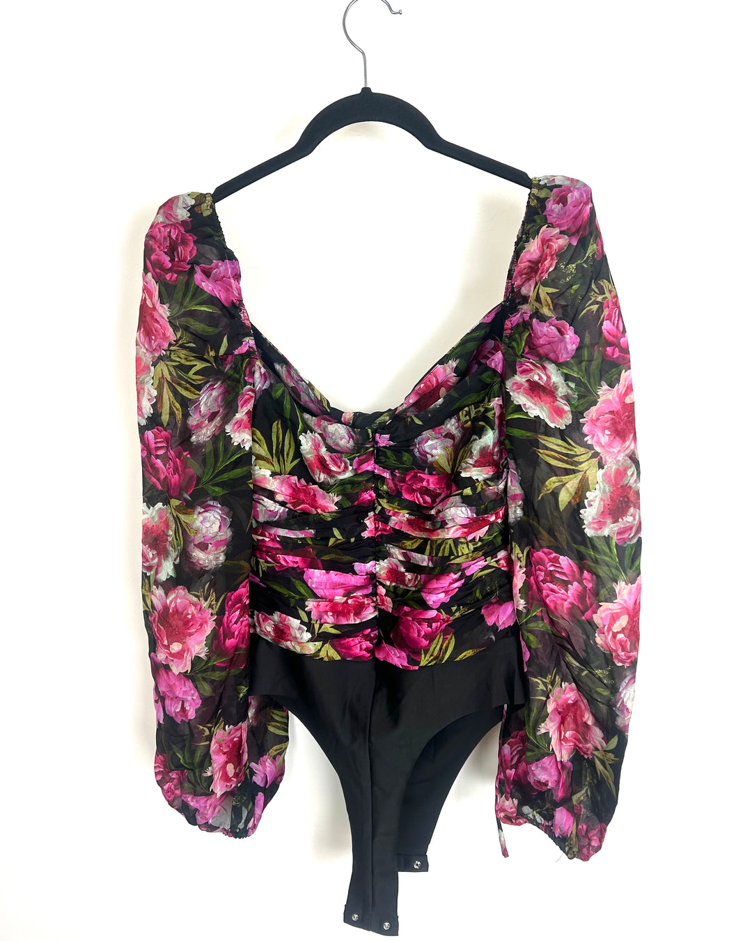 Dark Floral Rouged Bodysuit - Size 4