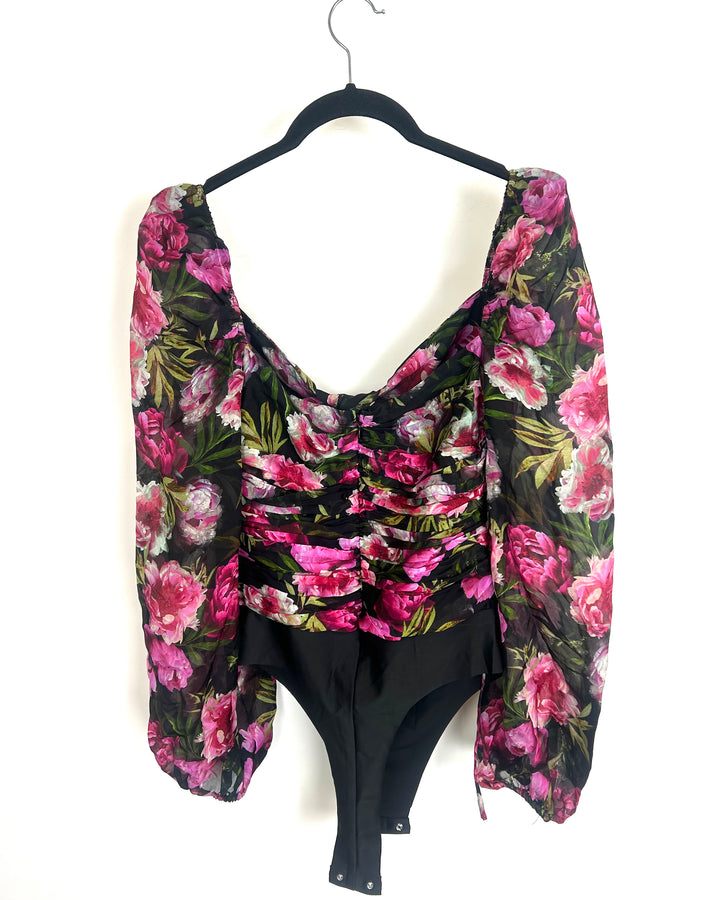 Dark Floral Rouged Bodysuit - Size 4