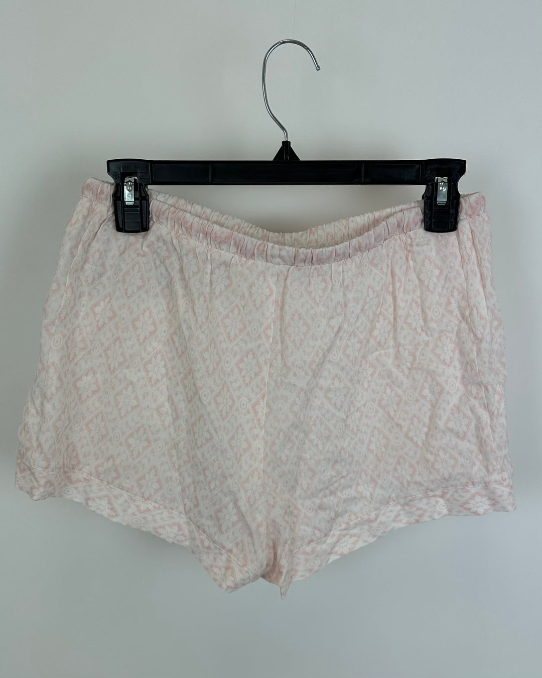 Pink and White Geometric Patterned Sleep Shorts - Small