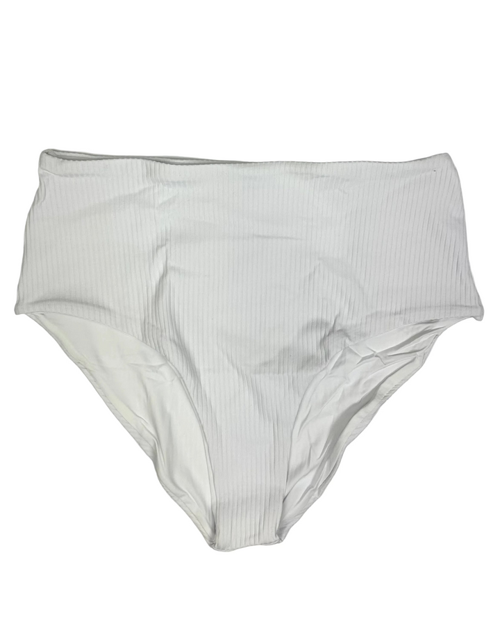 White Ribbed High Waist Bikini Bottom - Small