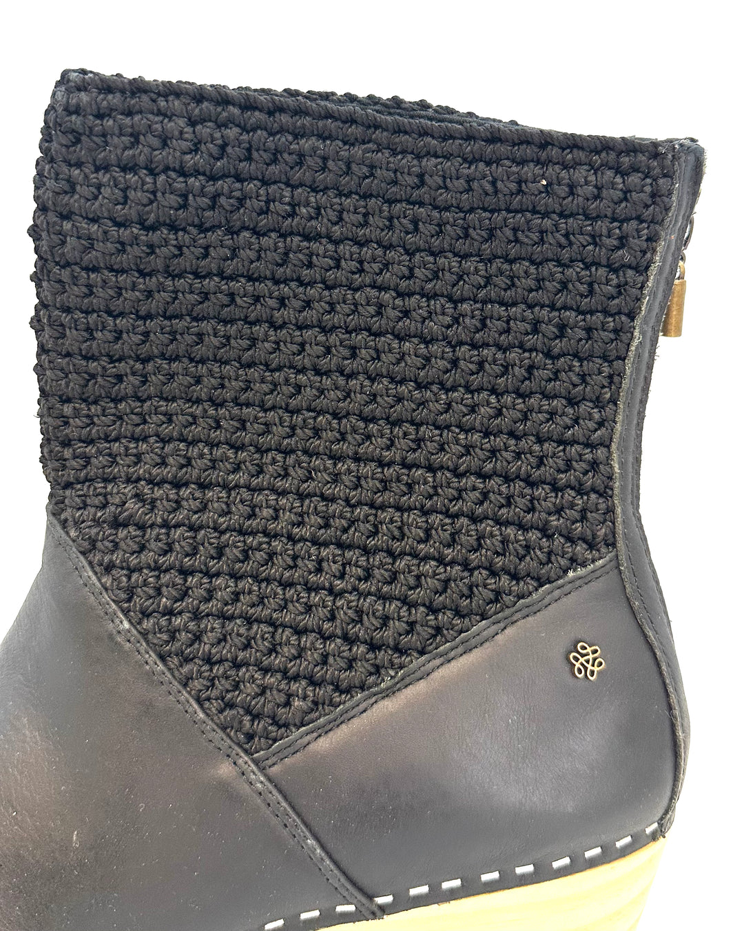 Black Leather & Crochet Clog Boots - Size 6-11