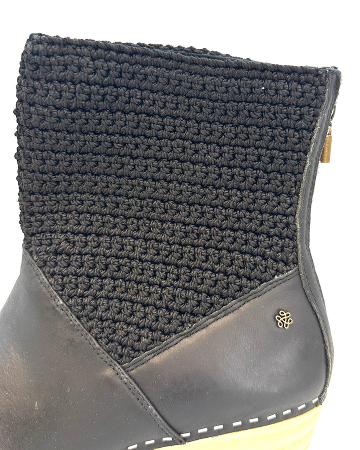Black Leather & Crochet Clog Boots - Size 6-11