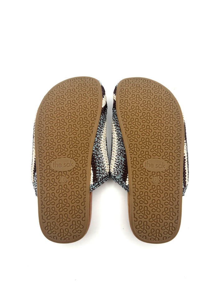 Blue And Brown Crochet Clogs - Size 6