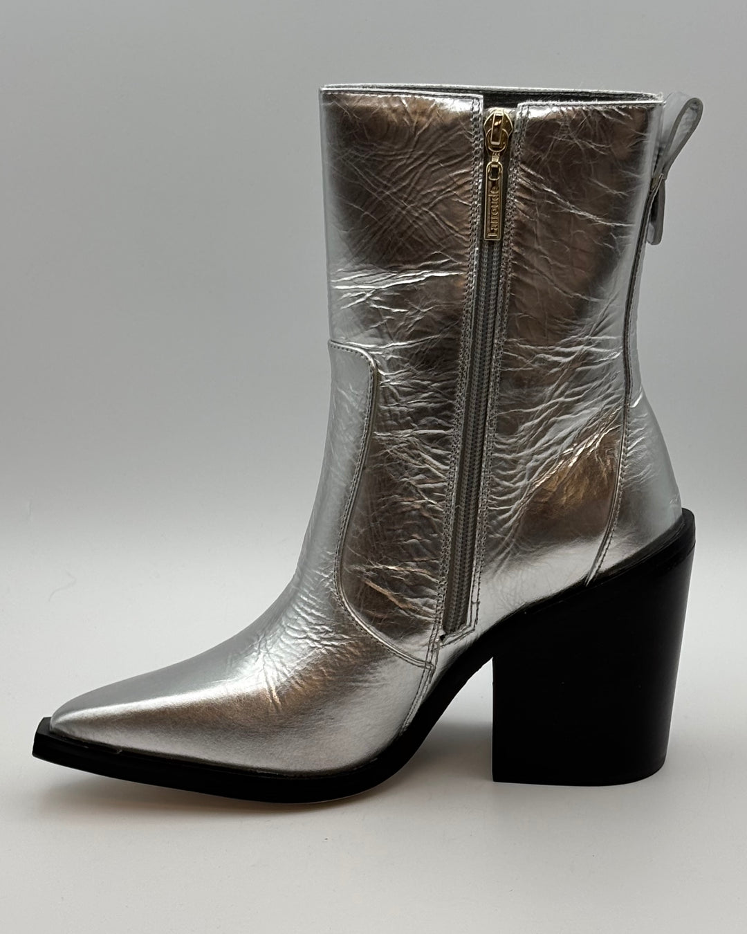 Crinkle Metallic Silver Leather Bootie - Size 8