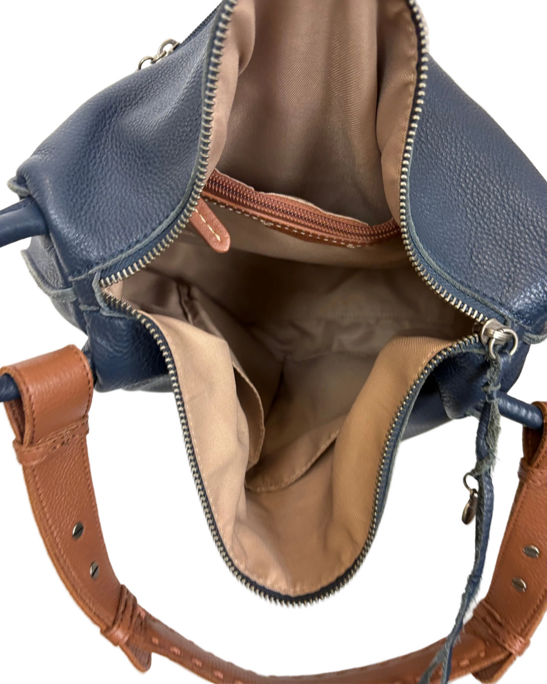 Denim Blue Leather Shoulder Bag