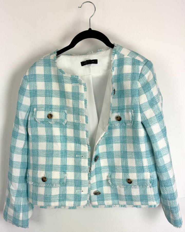 Blue And White Tweed Blazer - Size 4