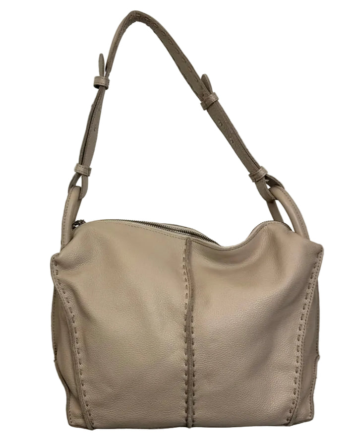 Beige Textured Leather Shoulder Bag