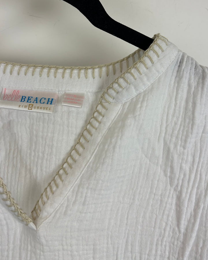 White Long Sleeve Top With Detailed Neckline - Size 6/8