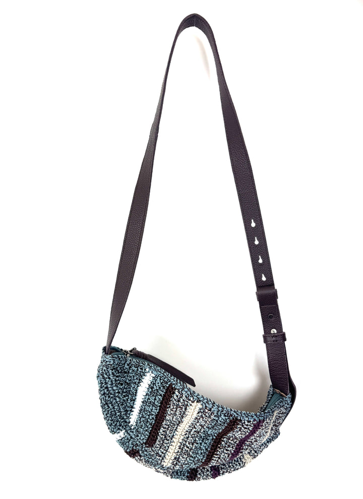 Asymmetrical Blue Striped Crochet Sling Bag