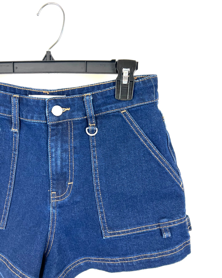 Dark Blue Denim High Waisted Shorts - Size 2/4