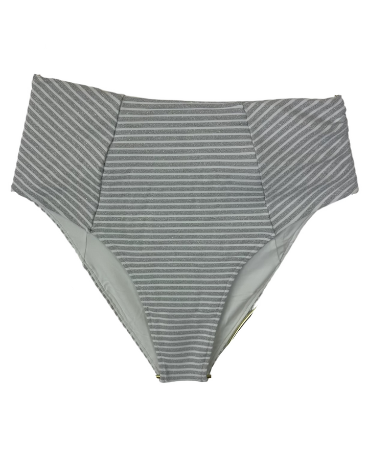 Metallic Silver High Waist Fuller Coverage Bikini Bottom - XS, S, M, XXL