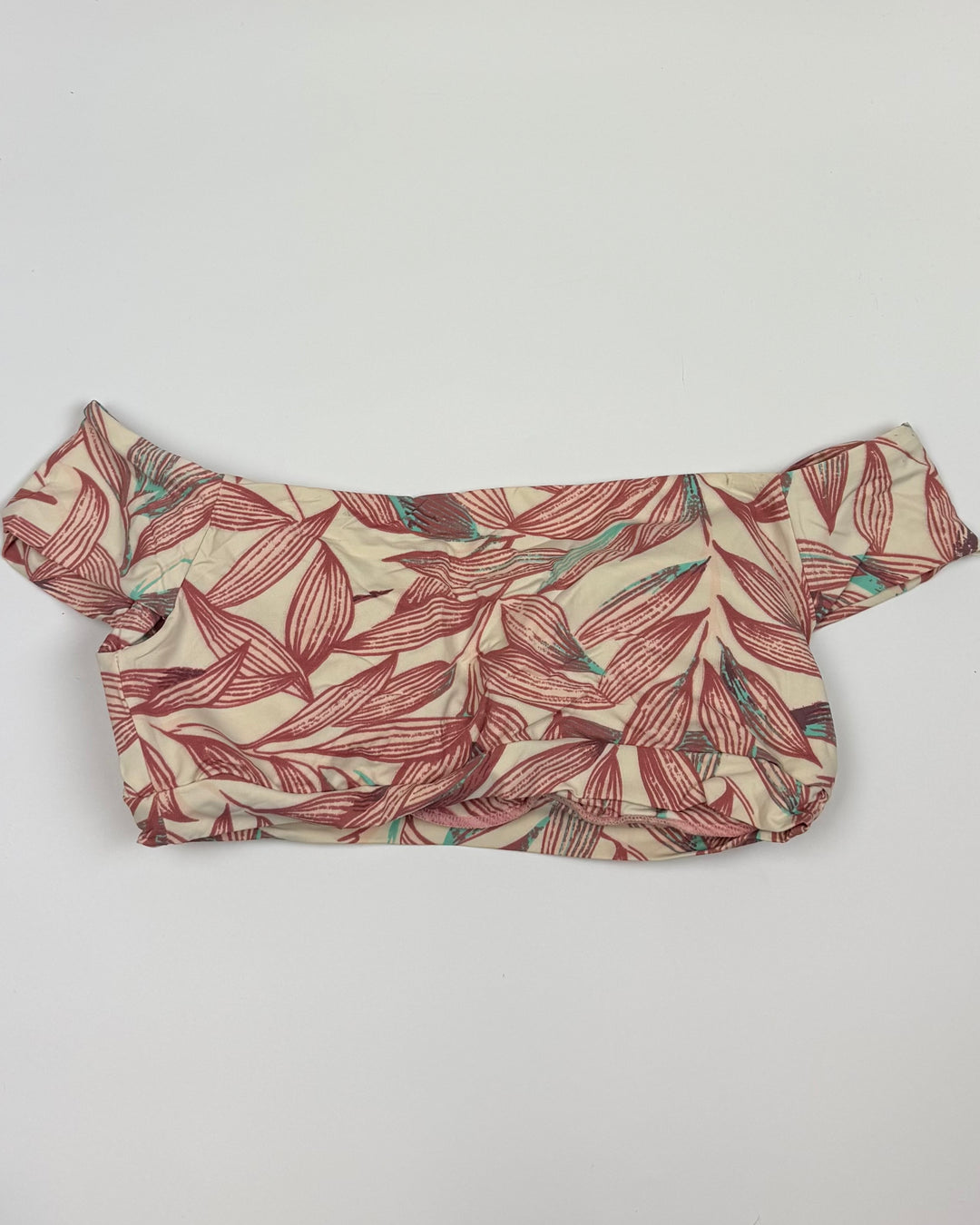 Tan & Light Teal Plant Print Bikini Top - Small and Medium
