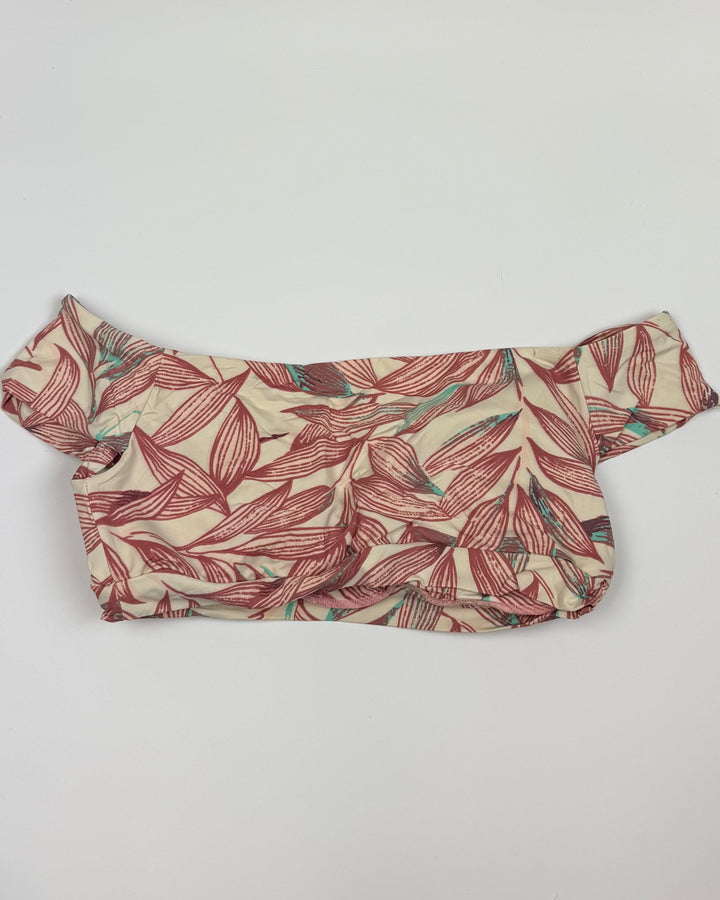 Tan & Light Teal Plant Print Bikini Top - Small and Medium