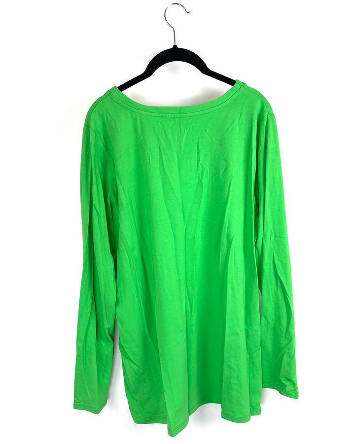 Green V-Neck Long Sleeve Top - Size 14/16