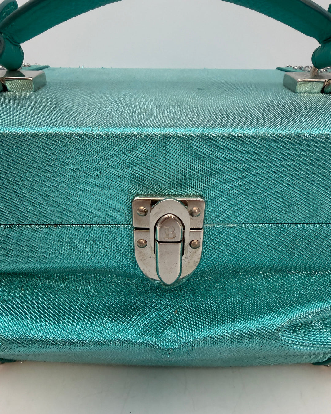 Metallic Teal Rhinestone Trim Rectangle Bag