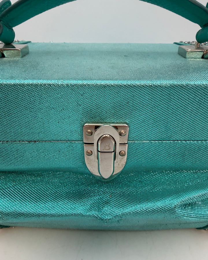 Metallic Teal Rhinestone Trim Rectangle Bag