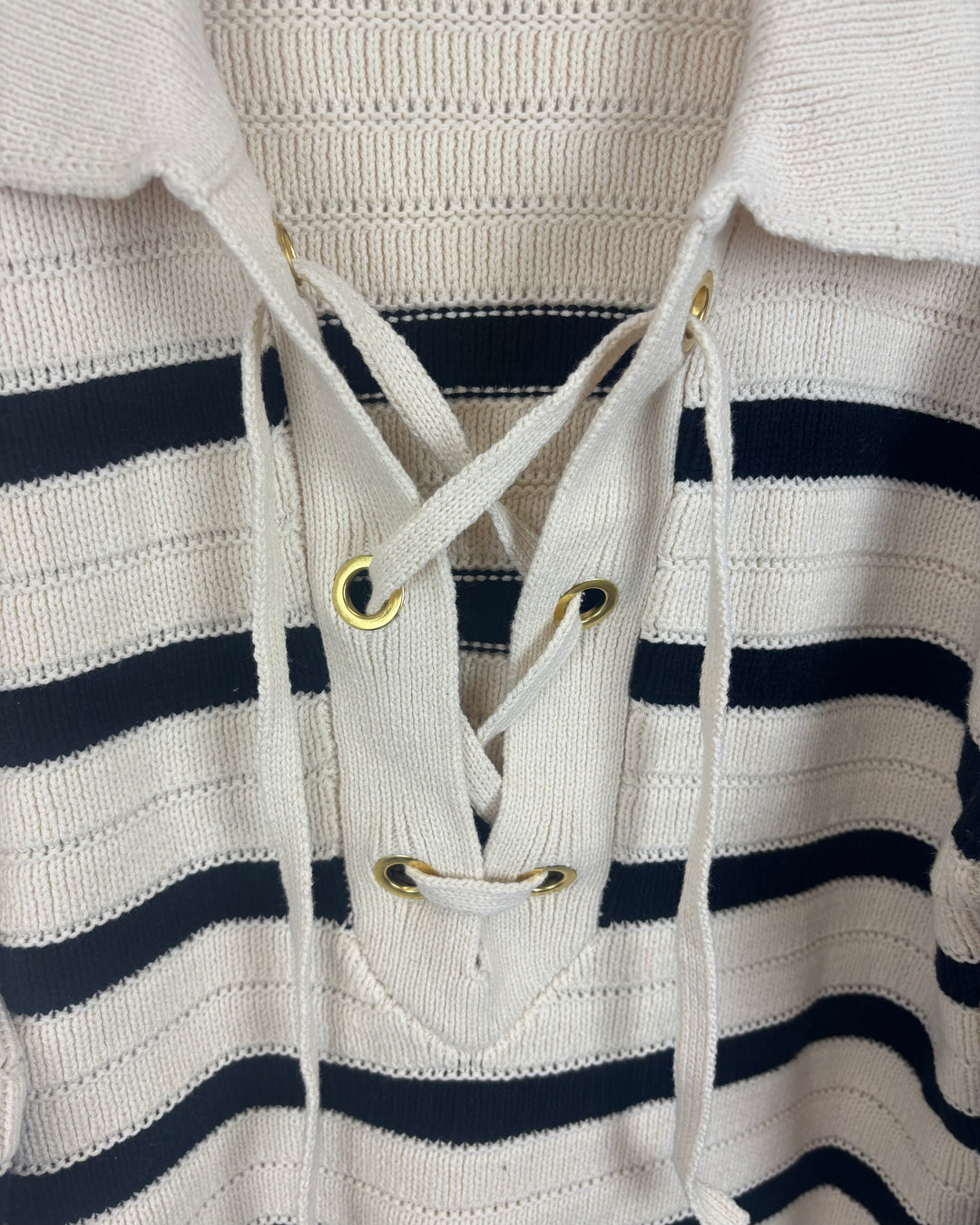Cream and Black Striped Long Sleeve Sweater - Small