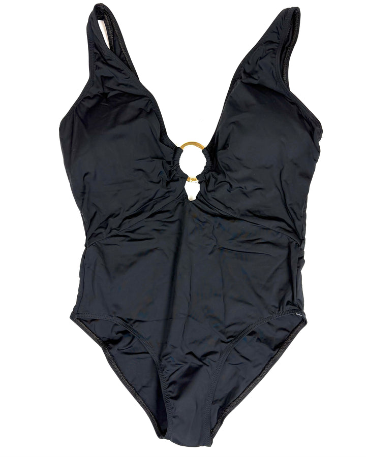 Black V-Neck One Piece Swimsuit - Size 4/6