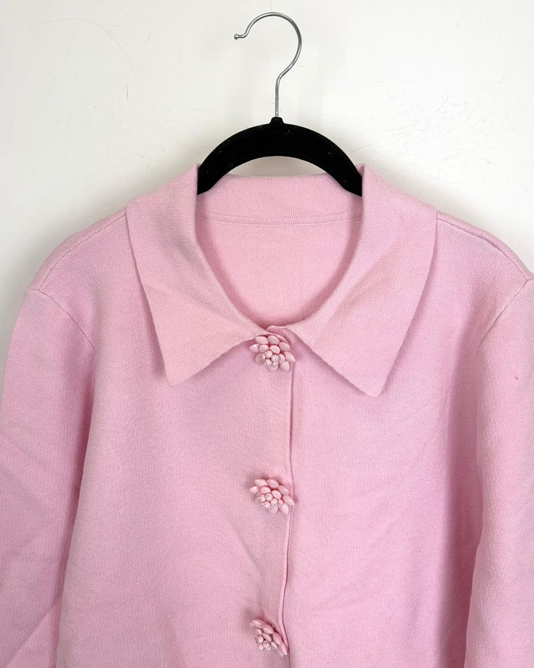 Blush Pink Flowered Collar Sweater - Size 8/10
