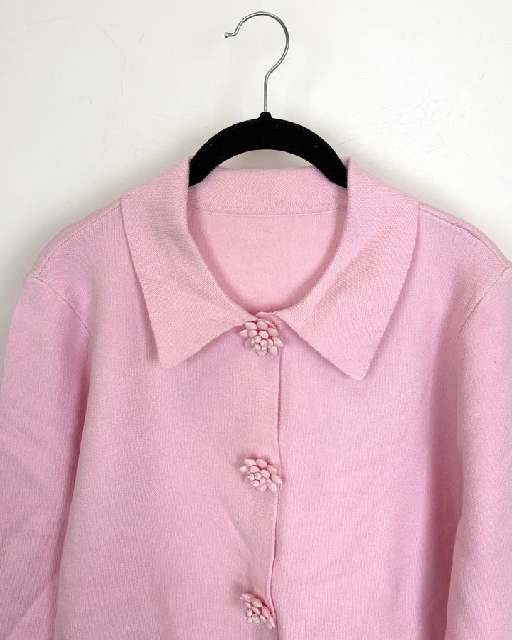 Blush Pink Flowered Collar Sweater - Size 8/10