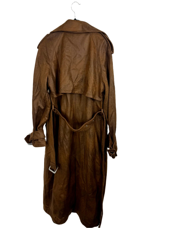 Avec Le Filles Brown Faux Suede Belted Trench Coat- Medium