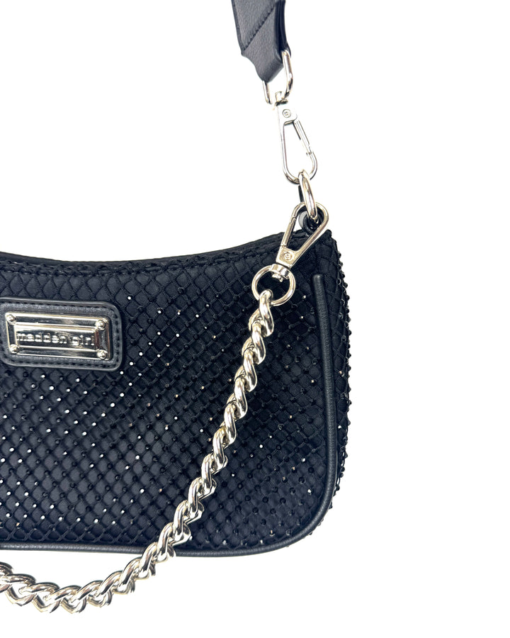 Black Fishnet Rhinestoned Bag
