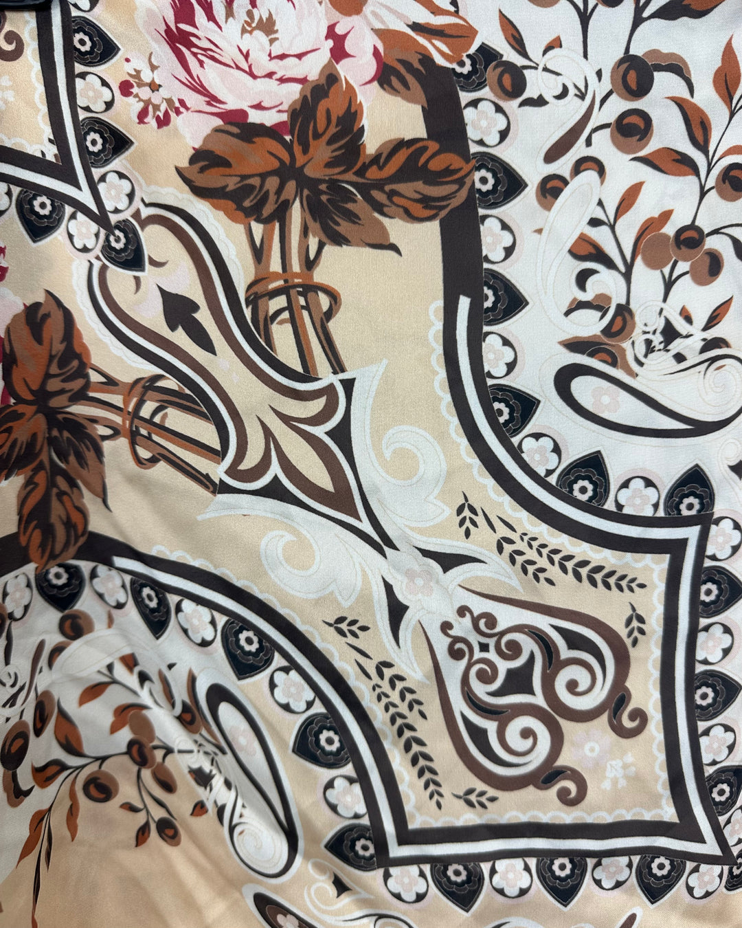 Beige and Brown Floral Printed Scarf