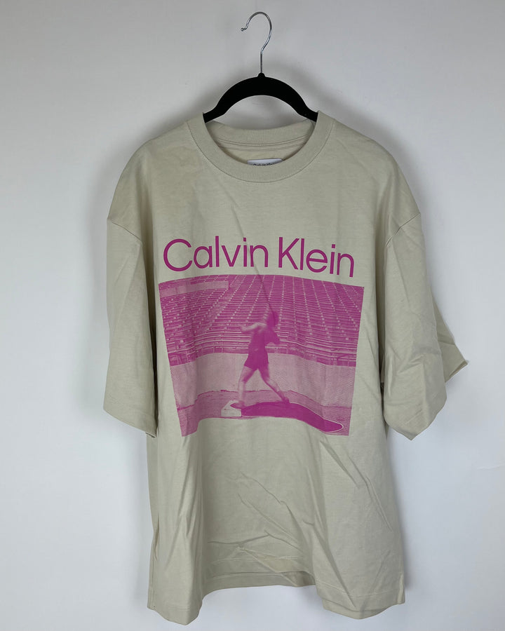 MENS Beige Brown Bold Graphic Tee - Medium
