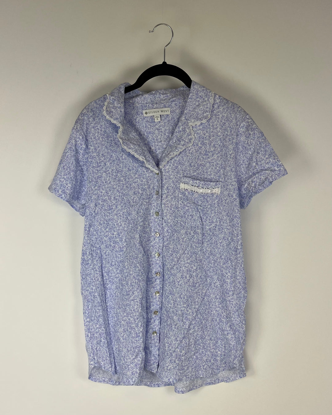 Purple Floral Print Short Sleeve Button Down Sleep Shirt - Small