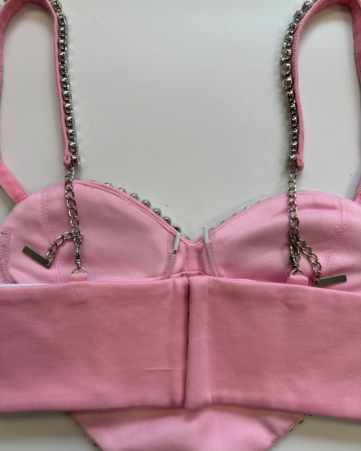 Pink Heart Gem Stone Crop Top - Extra Small
