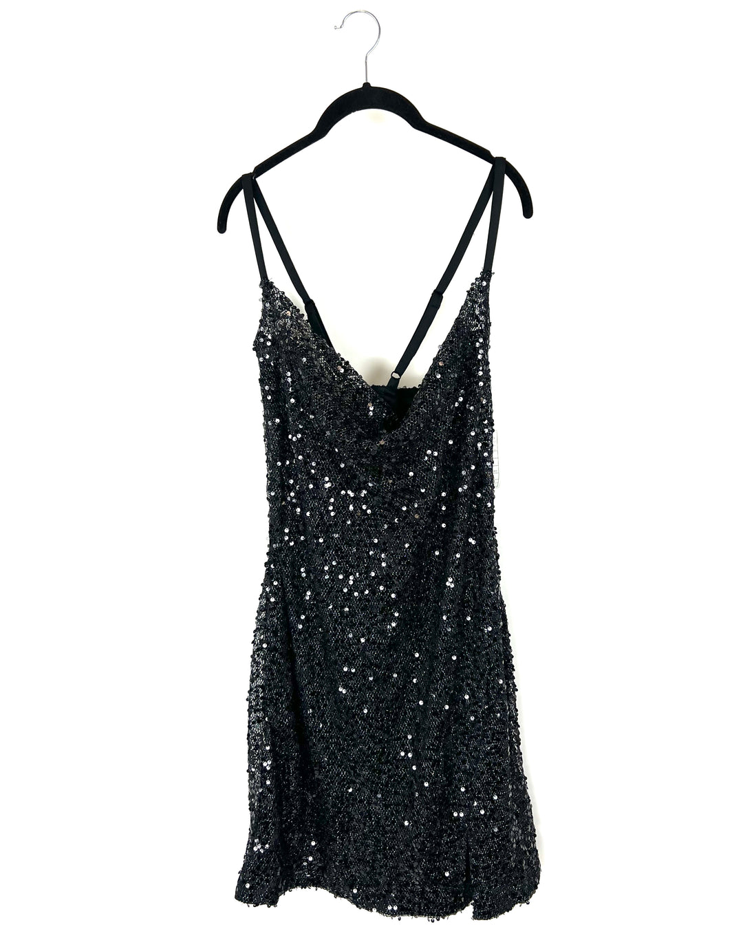 Black Sequin Cowlneck Mini Dress