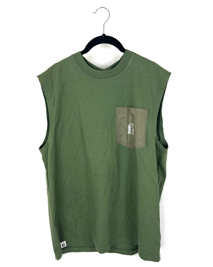 MENS Forest Green Muscle Tee With Front Pocket - Medium