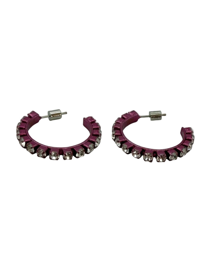 Small Pink Round Rhinestone Hoop Earrings