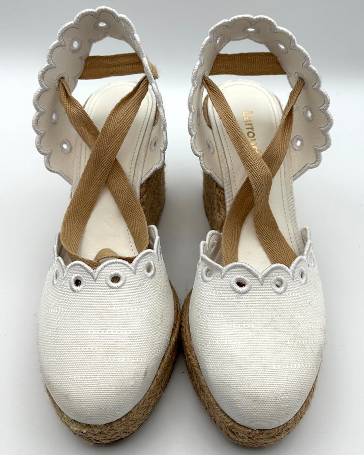 Ivory and Raffia Wedge Heel Espadrilles - Size 5