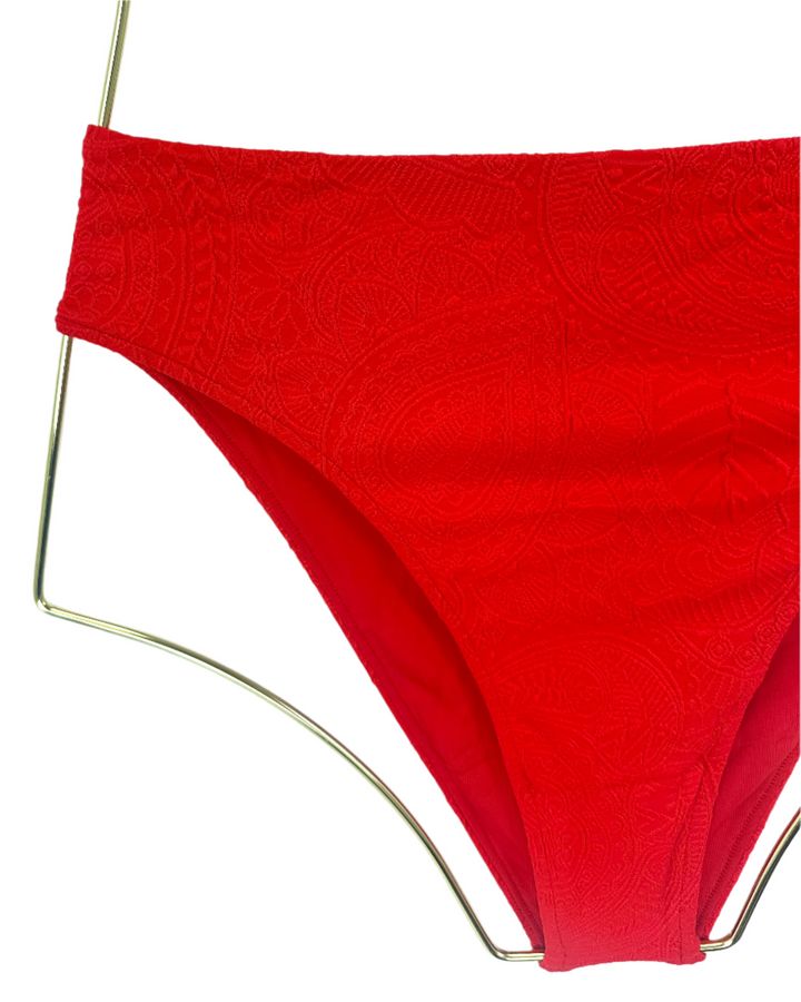 Red Embossed High Waist Bikini Bottom - XS, S and XL
