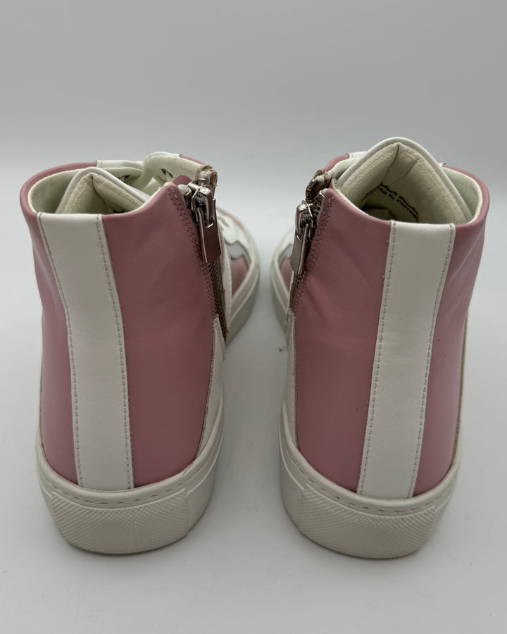 Pink And White Leather High Top Sneakers - Size 6 and 8