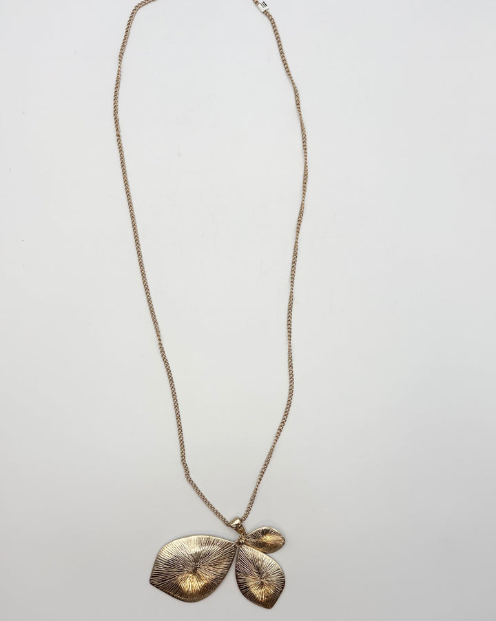 Long Gold Necklace With Leaf Pendants